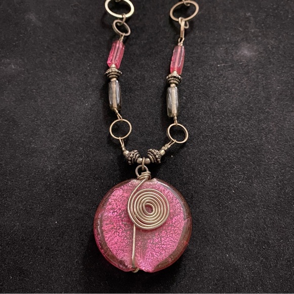 Blown Glass Swirl & Circle Coin Necklace - Picture 3 of 3